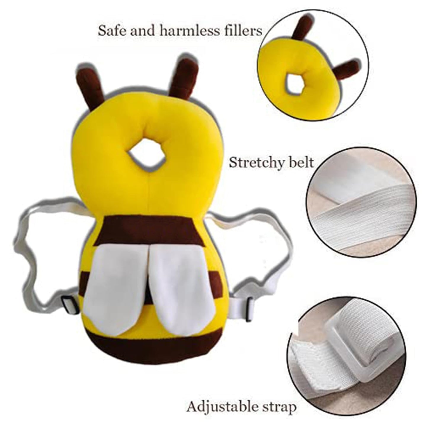 Head Protector Cushion Plush Soft Toy Early Learning Toy Fall Protection Helmet Baby Head Protector Child Adjustable Shoulder Strap,Yellow