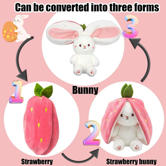 Strawberry Rabbit with Zipper Soft Animal Toys (25 cm, Pink)