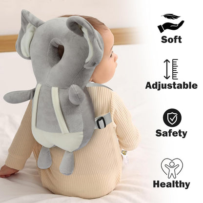 Head Protector Cushion Plush Soft Toy Early Learning Toy Fall Protection Helmet Baby Head Protector Child Adjustable Shoulder Strap (Head Protector),grey