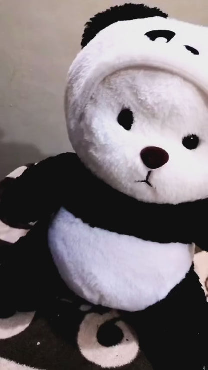 Shivol Toy Hub Cozy Panda Hoodie Plush Teddy Bear – 38CM Black & White Soft Stuffed Animal for Kids & Babies.